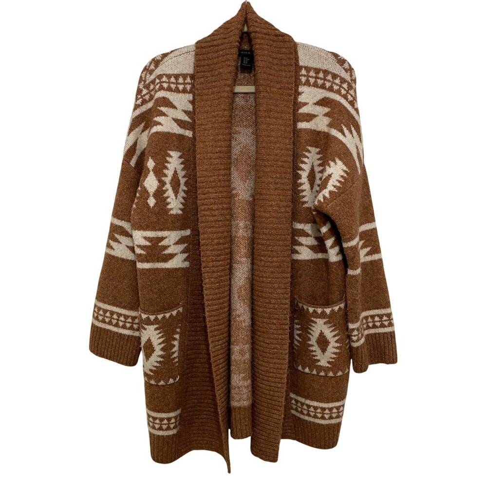 Tahari Aztec Print Open Front Cardigan Sweater Womens‎ XS Boho Oversized